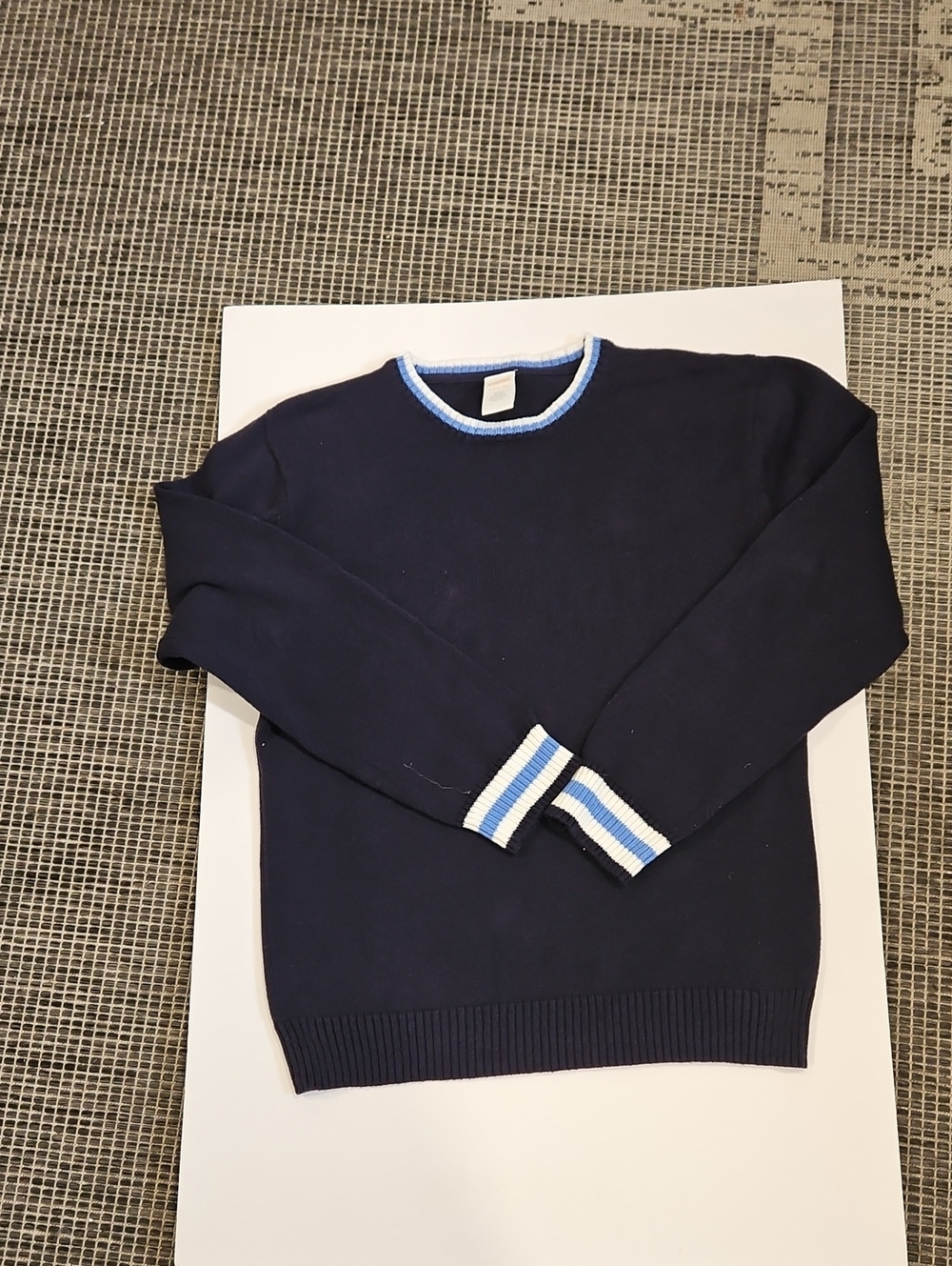 Gymboree Navy Crewneck Sweater with Light Blue & White Trim.  Size L (10-12).